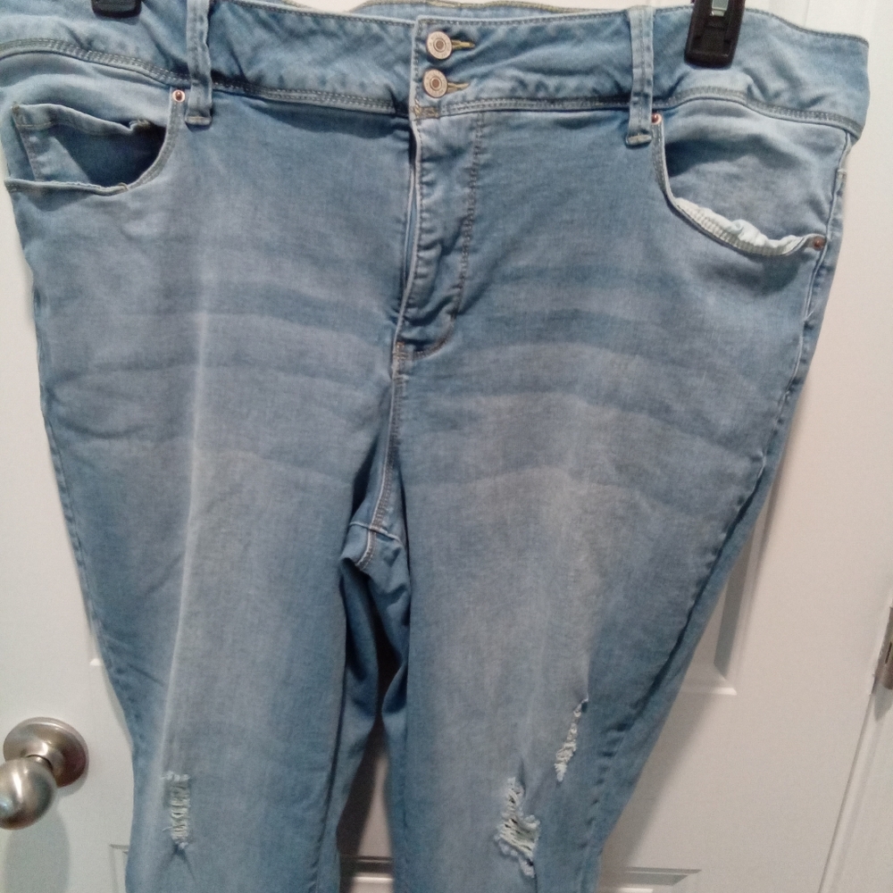 Royality For Me Plus Size 18W High-Rise Ankle Light Blue Distressed Denim Jeans - Picture 3 of 8